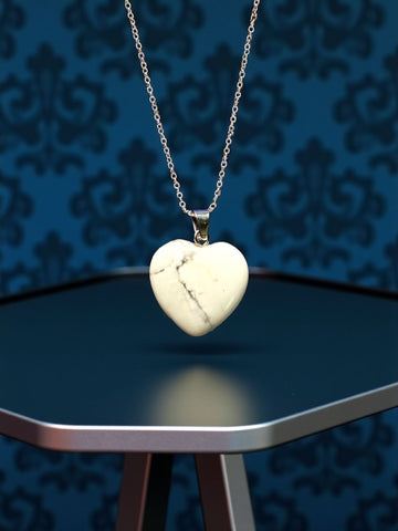Heart-Shaped Howlite Pendant with Silver-Plated Chain – Crystal for Calm, Patience, and Emotional Healing