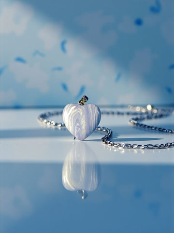 Heart-Shaped Blue Lace Agate Pendant with Silver-Plated Chain – Crystal for Calm, Communication, and Emotional Balance