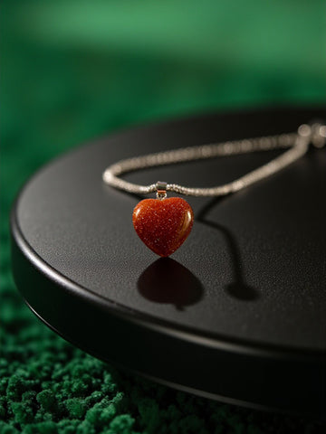 Heart-Shaped Brown Sunsitara(Brown Goldstone)Pendant with Silver-Plated Chain – Crystal for Confidence, Vitality, and Motivation