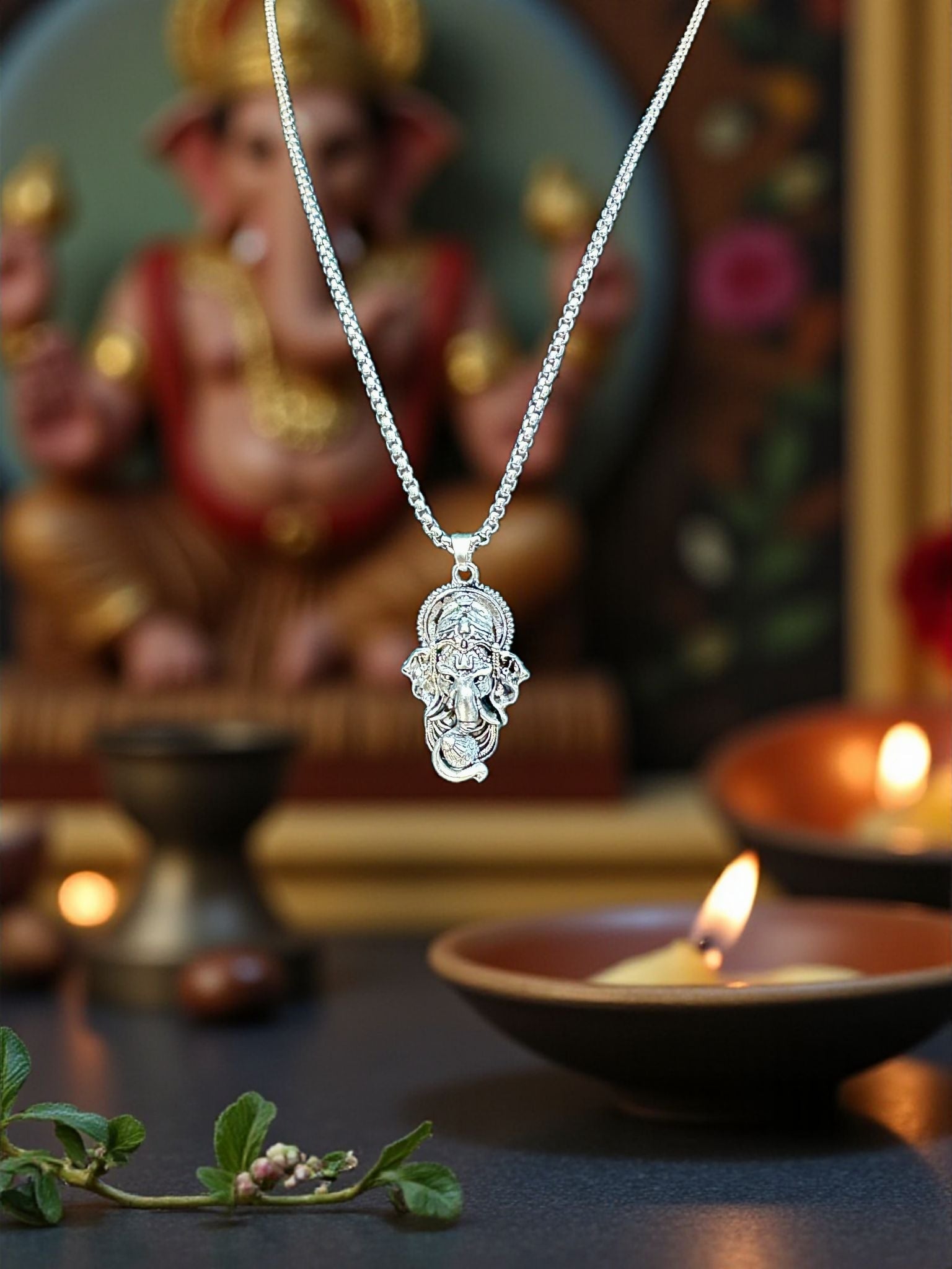 Silver Lord Ganesha Pendant with Chain – Spiritual Jewelry for