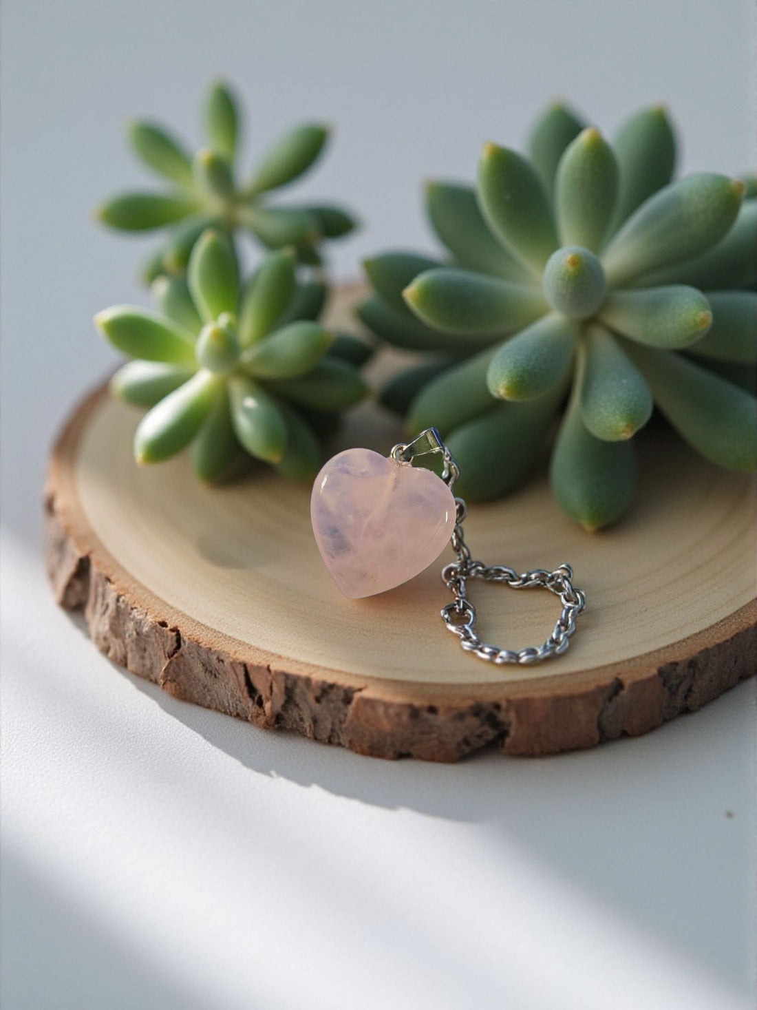 Heart-Shaped Rose Quartz Pendant with Silver-Plated Chain – Natural Crystal for Love, Healing, and Emotional Wellness