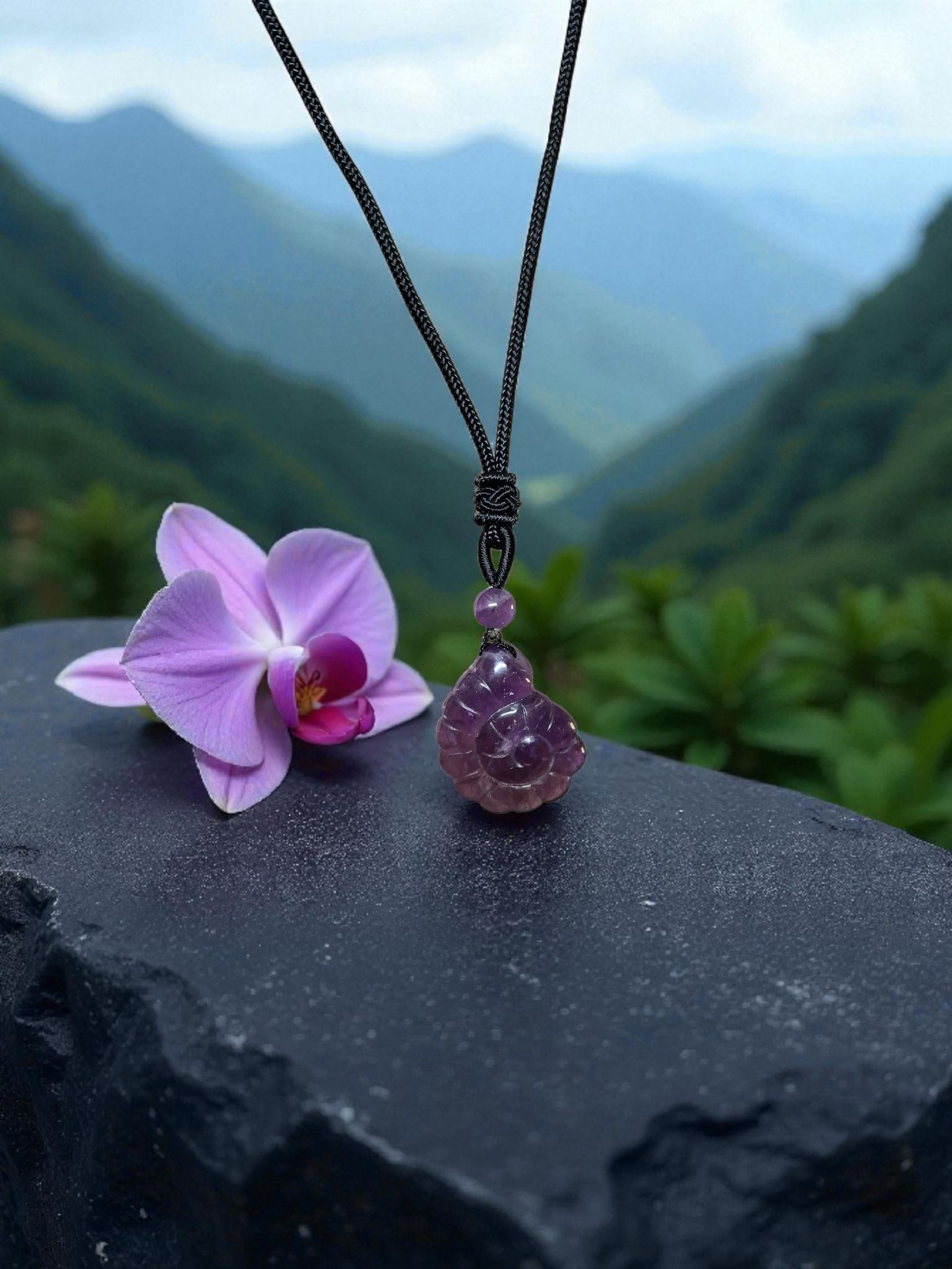Amethyst Ammonite Pendant – Natural Crystal for Peace, Intuition & Emotional Healing Anjali Originals
