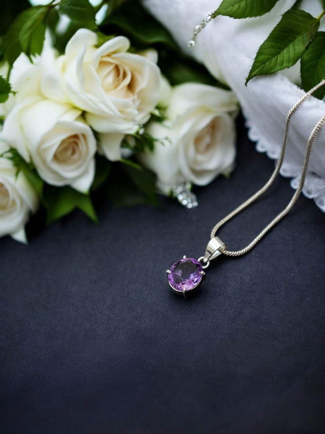 Natural Amethyst Pendant with Silver-Plated Chain – Crystal for Peace, Intuition, and Spiritual Protection