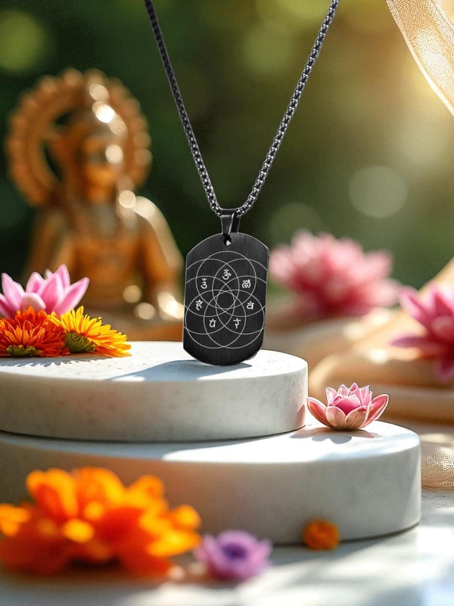 7 Chakra Bija Mantra Pendant – Sacred Geometry Spiritual Necklace for Healing & Energy Balance