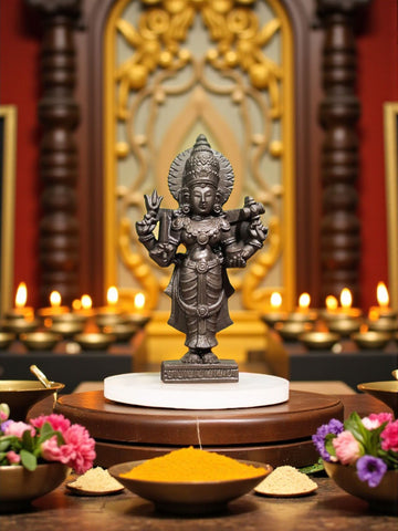 Lakshmi Mata Pyrite Murti on Selenite Base – Divine Goddess Laxmi Idol for Wealth, Puja & Spiritual Home Decor