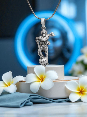 Hanuman Pendant with Silver-Tone Finish – Spiritual Necklace for Strength, Protection & Devotion