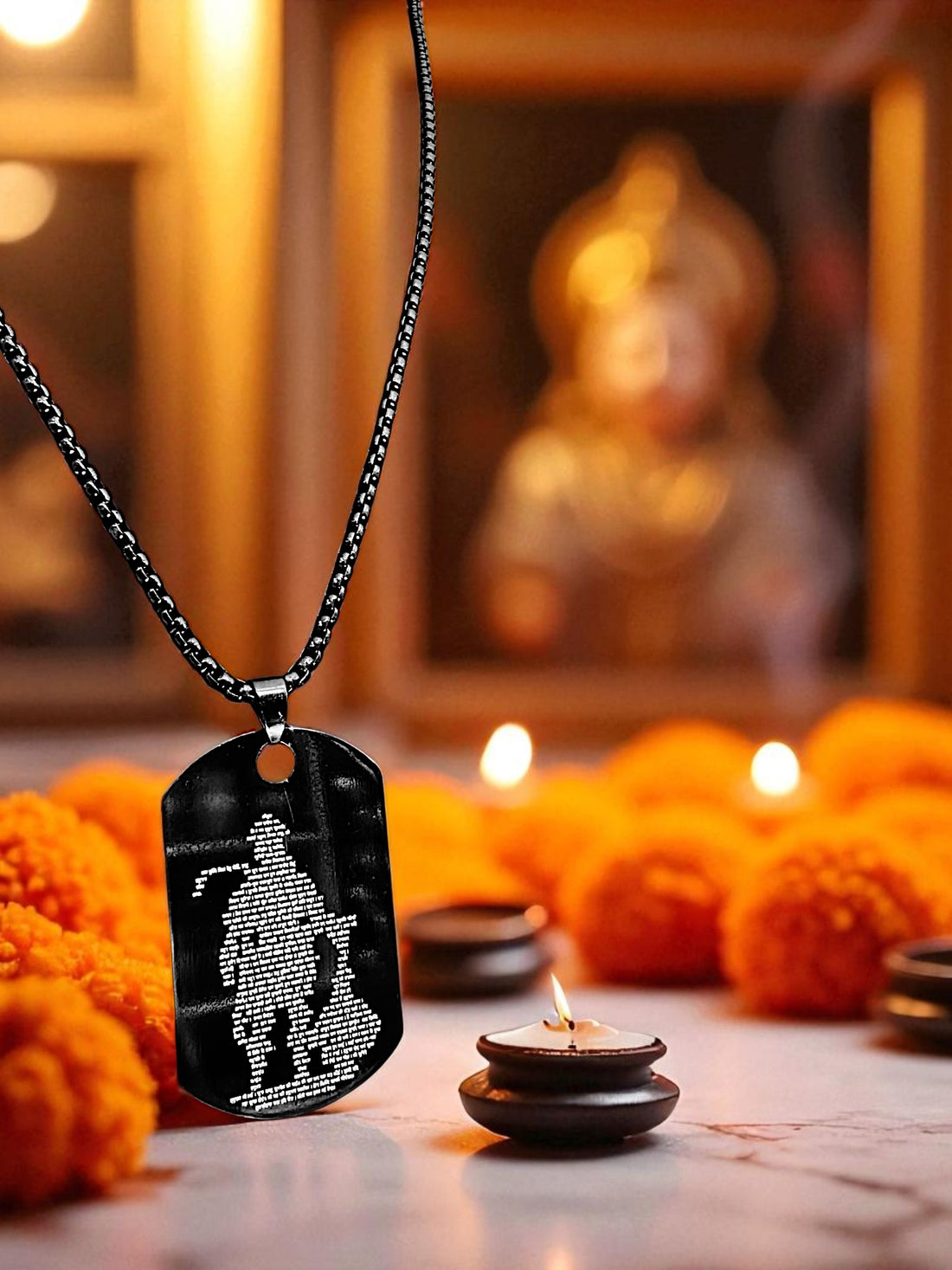 Hanuman Chalisa Pendant Necklace in Black Finish – Engraved Spiritual Locket for Protection, Devotion & Daily Blessings