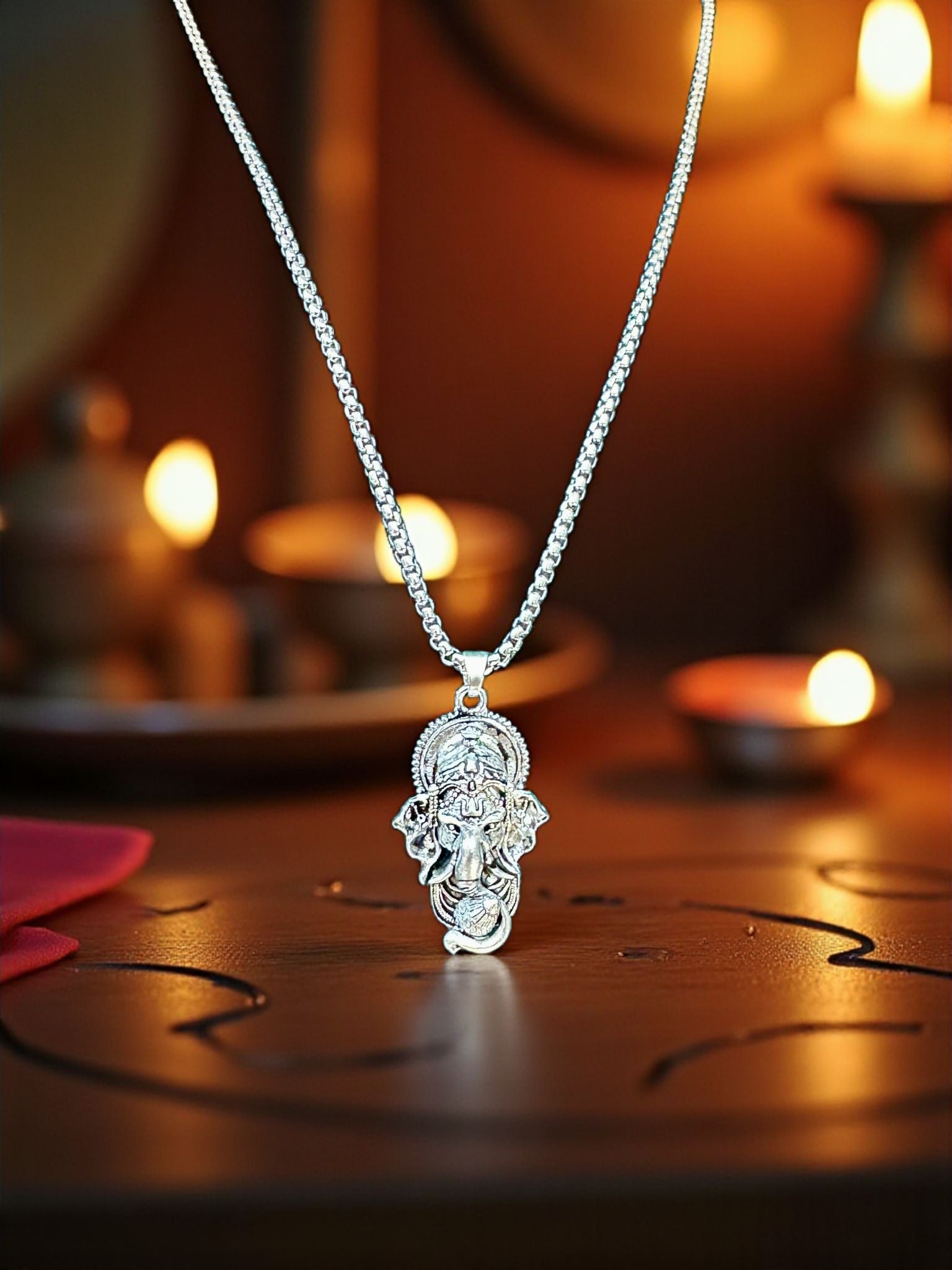 Silver Lord Ganesha Pendant Necklace On Cord - Hinduism Charm For Luck & Wisdom