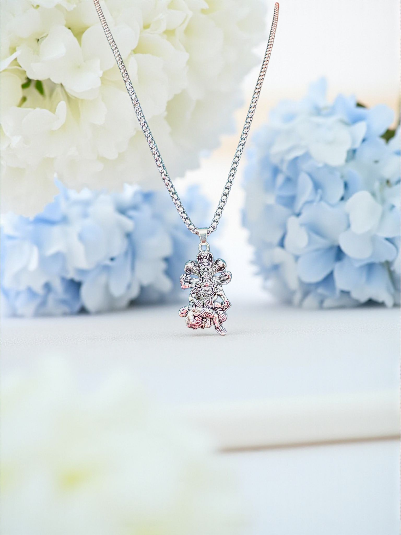 Lord Narasimha Silver Pendant with Chain | Divine Protection & Spiritual Strength Jewelry