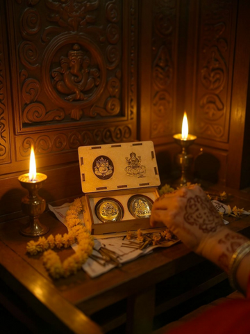 Pyrite Lakshmi & Ganesha Coin Set – Divine Prosperity Stones for Wealth, Success & Positive Energy