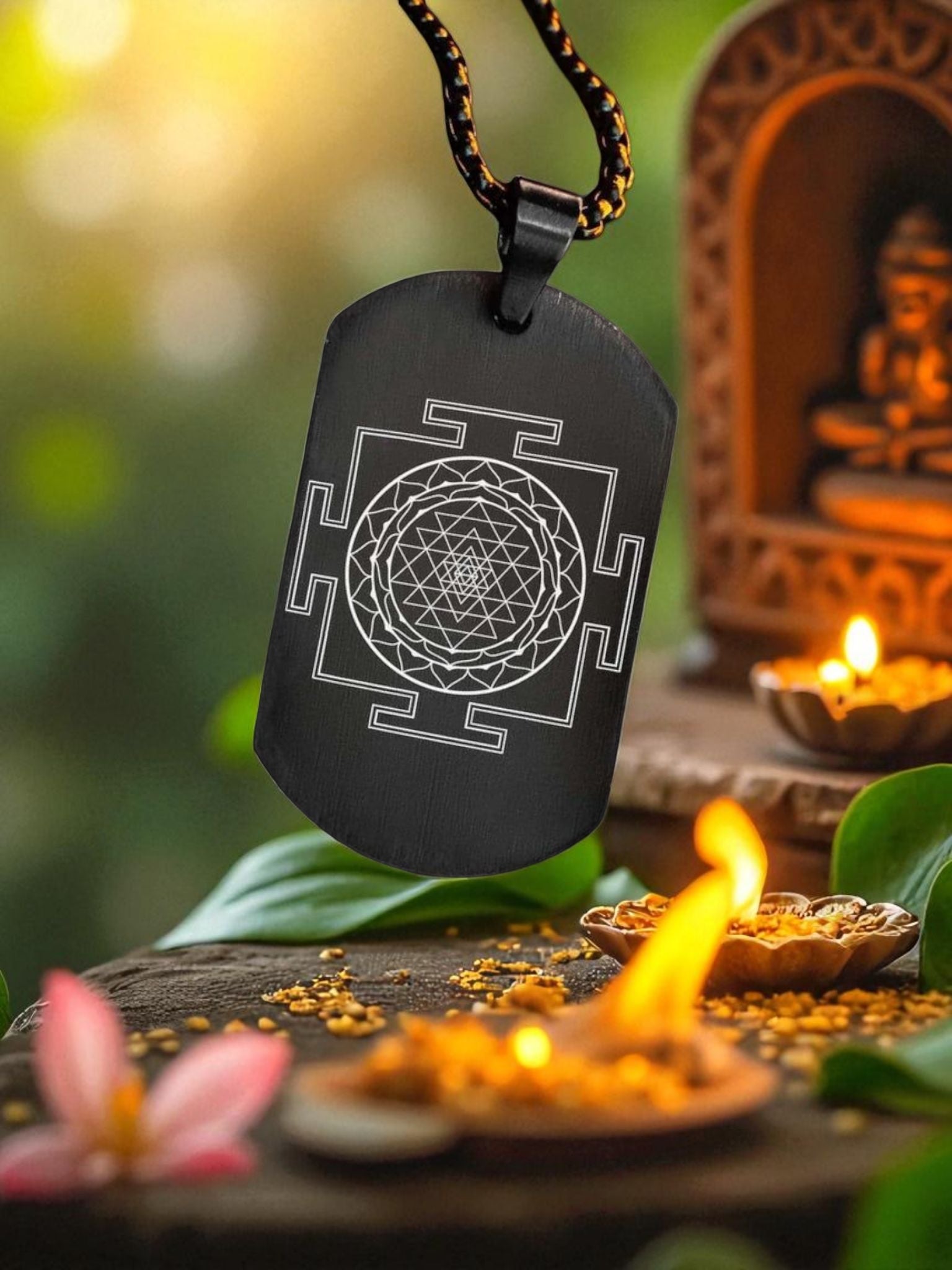 Sri Yantra Pendant in Black Finish – Powerful Spiritual Necklace for Wealth, Protection & Divine Energy Alignment