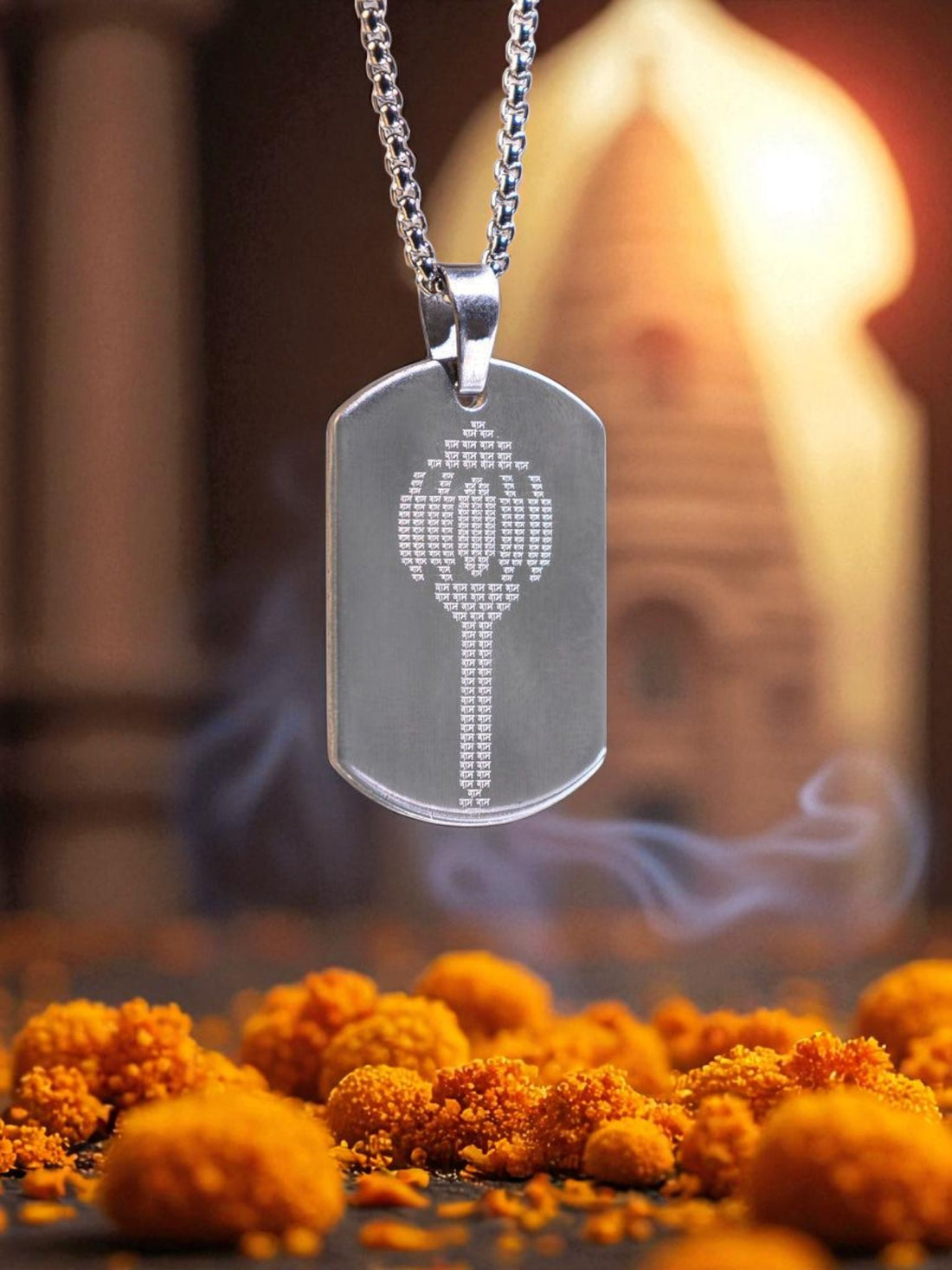 Ram Naam Gada Pendant in Silver-Tone Finish – Spiritual Necklace for Strength, Devotion & Hanuman Blessings